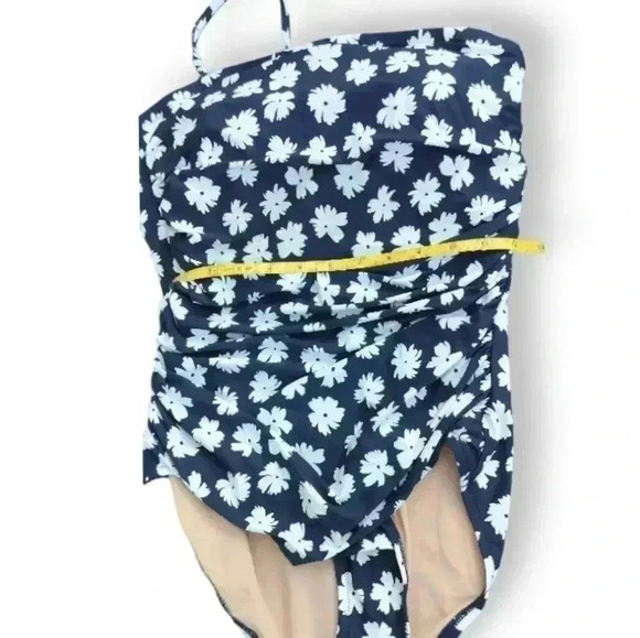 J Crew Women Blu White Floral Ruched Bandeau w/ Halter Strap One Piece Sz 10 NWT - Picture 7 of 7